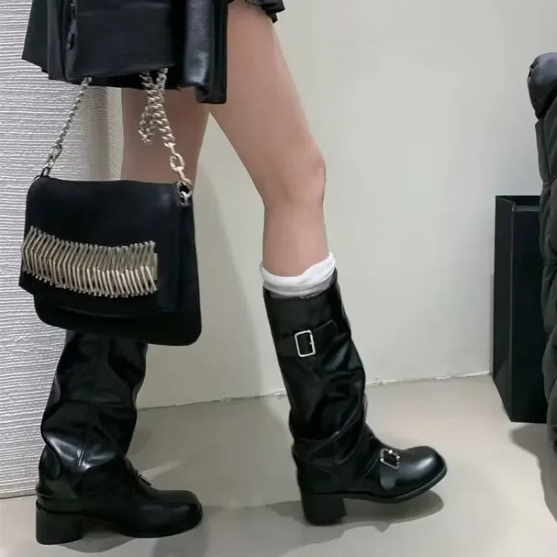 Women’s Knee-High Platform Boots – Chunky Heel, Punk Gothic Style