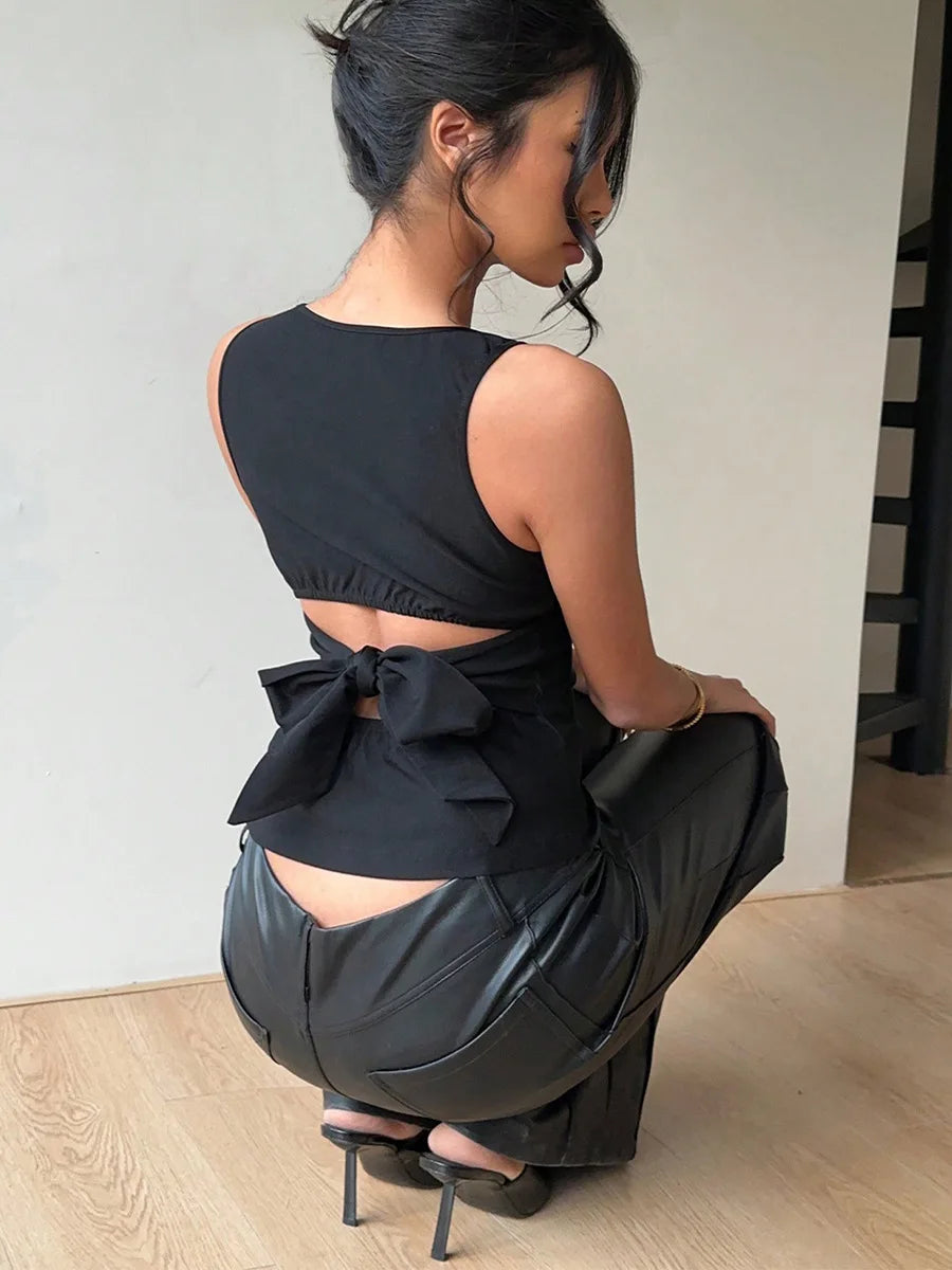 Bow Detail Y2K Crop Tank Top
