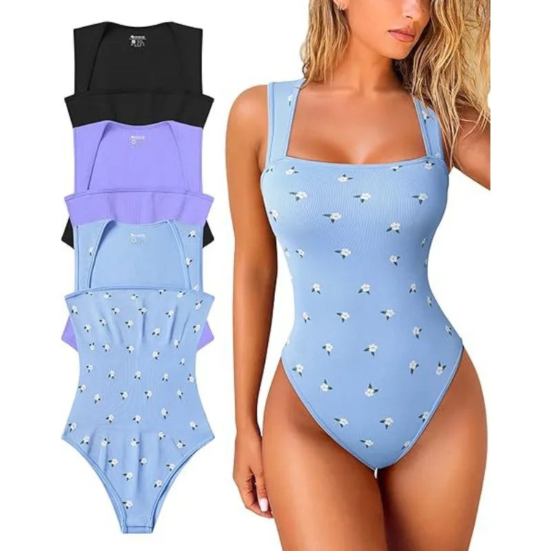 Women's Sporty High-Stretch Printed Bodysuit Romper