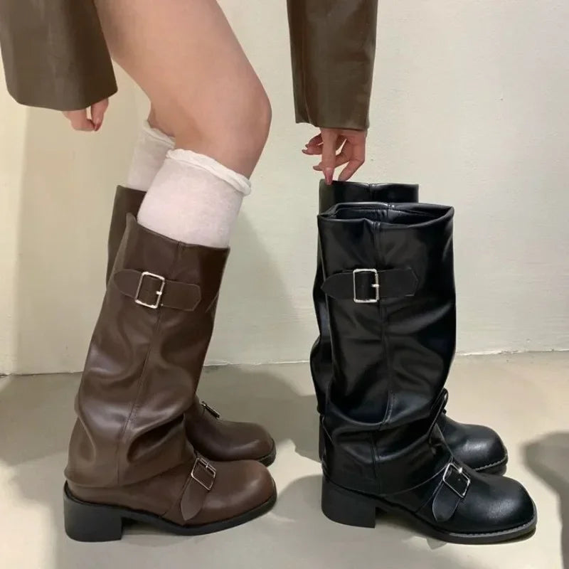 Women’s Knee-High Platform Boots – Chunky Heel, Punk Gothic Style
