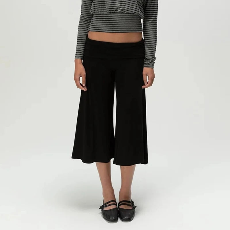 Combhasaki Women's Y2k Fold Over Loungewear Capris Wide Leg Cropped