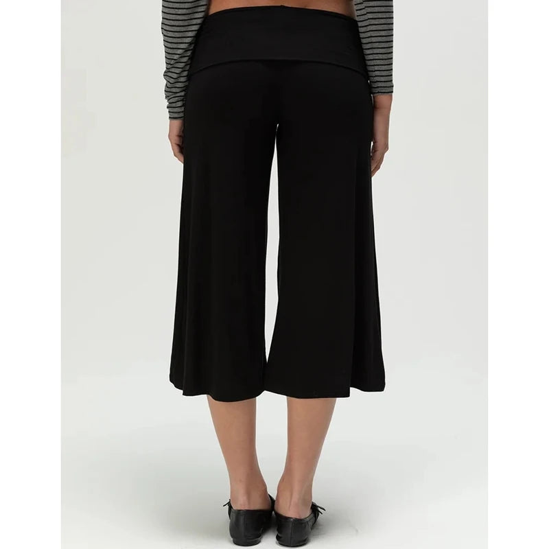 Combhasaki Women's Y2k Fold Over Loungewear Capris Wide Leg Cropped